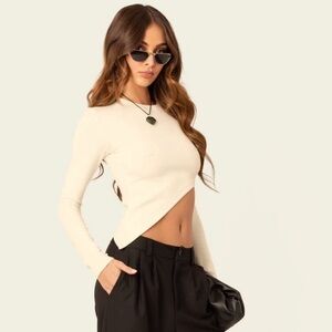 Subdued Elegant Cream Long Sleeve Crop Top
